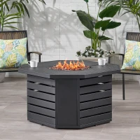 50000 BTU Octagonal Iron Fire Pit with Rust-Resistant Coating, Durable Iron, Built-in Propane Tank Space, 42" L x 42" W x 24" H, Black(m-5)