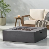 50,000 BTU Square MGO Fire Table with Modern Design, Modern Design with Lightweight Concrete, 40" L x 40" W x 12.5" H, Dark Grey(m-4)