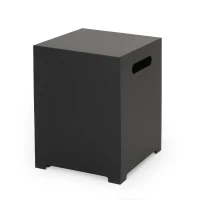 Square Metal Propane Tank Cover Side Table with Durable Iron Frame, Built-in Propane Tank Space, 15.5" L x 15.5" W x 20" H, Dark Grey(m-9)