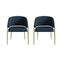Set of 2 Modern Dining Chairs with Metal Frame for Long-Lasting Use, Fabric Upholstered with Curved Backrest, 24" L x 22" W x 31.5" H, Blue(m-1)
