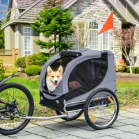 Aosom Dog Bike Trailer, Pet Cart, Bicycle Wagon, Travel Cargo, Carrier Attachment with Hitch, Foldable for Travelling, Grey(m-1)