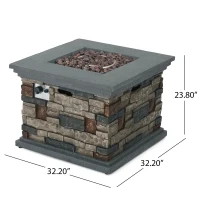 40000 BTU Stone Square MGO Fire Pit with Stylish Square Design, Built-in Tank Space, 32" L x 32" W x 24" H, Stone Gray(m-3)