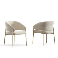 Set of 2 Modern Dining Chairs with Metal Frame for Long-Lasting Use, Fabric Upholstered with Curved Backrest, 24" L x 22" W x 31.5" H, Beige(m-2)