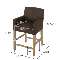 Upholstered Counter Stool with Rubberwood Frame, Contemporary Style with Rounded Armrests, 24" L x 23" W x 39.5" H, Brown(m-3)