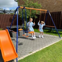 Outsunny 4 in 1 Metal Swing Set with Double Swings, Glider, Slide, Ladder for Backyard, Outdoor, Playground, Multicoloured(m-8)