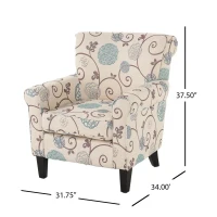 Contemporary Fabric Club Chair with Birch Wood Legs and Tonal Piping, Plush Seating for Ultimate Comfort, 32" L x 34" W x 37.5" H, White+Blue(m-3)