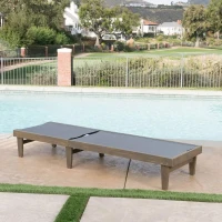 Outdoor Acacia Chaise Lounge with Adjustable Backrest, Foldable Legs Designed for Sunbathing, 78" L x 24" W x 31.5" H, Dark Gray(m-5)