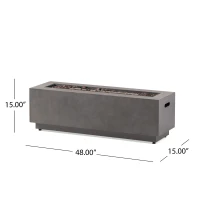 50,000 BTU Rectangular Iron Fire Pit with Modern Design, Propane Gas, Durable Powder-Coated Frame, 48" L x 15" W x 15" H, Stone Gray(m-3)