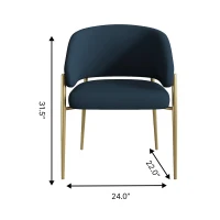 Set of 2 Modern Dining Chairs with Metal Frame for Long-Lasting Use, Fabric Upholstered with Curved Backrest, 24" L x 22" W x 31.5" H, Blue(m-3)