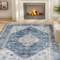 HOMCOM 9x12 Area Rug, Vintage Machine Washable Rug, Non-Slip Floor Carpet for Living Room, Bedroom, Dining Room, Blue(m-10)