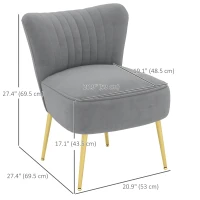 HOMCOM Velvet Lounge Chairs Set of 2, Modern Accent Chairs for Living Room with Gold Steel Legs and Tufting Backrest, Grey(m-3)