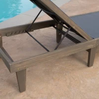 Outdoor Acacia Chaise Lounge with Adjustable Backrest, Foldable Legs Designed for Sunbathing, 78" L x 24" W x 31.5" H, Dark Gray(m-7)