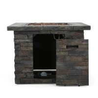 40,000 BTU Outdoor Square MGO Fire Pit with Natural Stone Finish, Perfect for Social Gatherings, 33" L x 33" W x 24.5" H, Stone Gray(m-9)