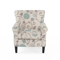 Contemporary Fabric Club Chair with Birch Wood Legs and Tonal Piping, Plush Seating for Ultimate Comfort, 32" L x 34" W x 37.5" H, White+Blue(m-2)
