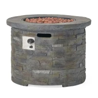 40,000 BTU Stone Circular Fire Pit Perfect for Family Gathering, Round Outdoor Firepit with Slipcover, 33" L x 24" H, Stone Gray(m-2)