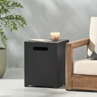 Square Metal Propane Tank Cover Side Table with Durable Iron Frame, Built-in Propane Tank Space, 15.5" L x 15.5" W x 20" H, Dark Grey(m-4)
