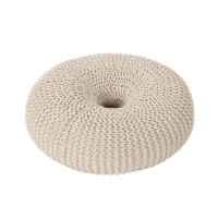 Everett Knitted Cotton Donut Pouf Crafted from 100% Cotton, Seating with Versatile Footrest or Extra Seat, 24.5" L x 24.5" W x 11" H, Beige(m-4)