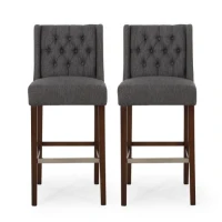 2 Sets of Modern Minimalist Bar Stool with Commercial Grade, Seat with Metal Legs and High-Density Fabric Seat, 19" L x 23.5" W x 44.5" H, Gray(m-2)
