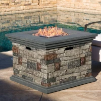 40000 BTU Stone Square MGO Fire Pit with Stylish Square Design, Built-in Tank Space, 32" L x 32" W x 24" H, Stone Gray(m-4)