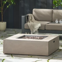 50,000 BTU Square MGO Fire Table for Effortless Warmth, Modern Design with Lightweight Concrete, 40" L x 40" W x 12.5" H, Light Gray(m-5)