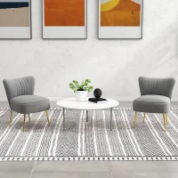 HOMCOM Velvet Lounge Chairs Set of 2, Modern Accent Chairs for Living Room with Gold Steel Legs and Tufting Backrest, Grey(m-8)