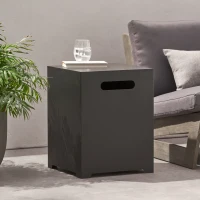 Square Metal Propane Tank Cover Side Table with Durable Iron Frame, Built-in Propane Tank Space, 15.5" L x 15.5" W x 20" H, Dark Grey(m-1)