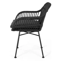 Set of 2 Outdoor Woven Faux Rattan Chairs with Cushions, Modern Patio Seating with Steel Frame, 24" L x 24" W x 32" H, Brown+Beige(m-6)