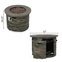 40,000 BTU Stone Circular Fire Pit Perfect for Family Gathering, Round Outdoor Firepit with Slipcover, 33" L x 24" H, Stone Gray(m-3)