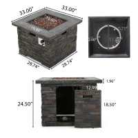 40,000 BTU Outdoor Square MGO Fire Pit with Natural Stone Finish, Perfect for Social Gatherings, 33" L x 33" W x 24.5" H, Stone Gray(m-3)