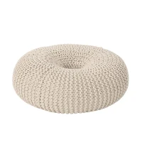 Everett Knitted Cotton Donut Pouf Crafted from 100% Cotton, Seating with Versatile Footrest or Extra Seat, 24.5" L x 24.5" W x 11" H, Beige(m-2)