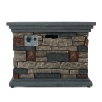40000 BTU Stone Square MGO Fire Pit with Stylish Square Design, Built-in Tank Space, 32" L x 32" W x 24" H, Stone Gray(m-7)