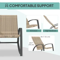 Outsunny 2 Pieces Wicker Patio Rocking Chair Set, Rattan Outdoor Rocking Chair Set with High Back, Armrests for Garden, Khaki(m-5)