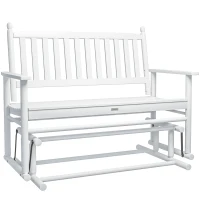 Outsunny Wooden Patio Glider Bench, Wood Log Outdoor Loveseat with High Back and Armrests, Heavy Duty 550lbs Capacity, 2-Seat, White(m-1)