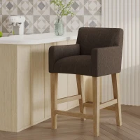 Upholstered Counter Stool with Rubberwood Frame, Contemporary Style with Rounded Armrests, 24" L x 23" W x 39.5" H, Brown(m-4)