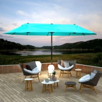 Outsunny 15ft Double-sided Patio Umbrella with Twin Canopy, Extra Large Outdoor Parasol with Crank for Pool, Deck, Market, Sky Blue(m-11)