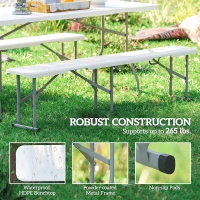 Outsunny 2 Pack 6 ft Portable Foldable Bench Seats, Plastic Folding Benches with Carrying Handle for Camping, White(m-5)