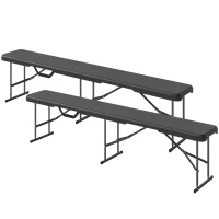 Outsunny 2 Pack 6 ft Portable Foldable Bench Seats, Plastic Folding Benches with Carrying Handle for Camping, Black(m-1)