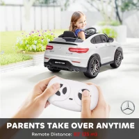 Aosom 12V Toddler Ride On Car with Remote Control, Mercedes Benz AMG GLC63S Coupe, Electric Car with 2 Speed, MP3 Player, Light, Horn, Songs, Suspension, White(m-5)