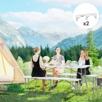 Outsunny 2 Pack 6 ft Portable Foldable Bench Seats, Plastic Folding Benches with Carrying Handle for Camping, White(m-10)