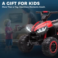 Aosom 12V Kids ATV Quad Car with Forward & Backward Function, Four Wheeler for Kids with Wear-Resistant Wheels, Music, Electric Ride-on ATV for Toddlers Ages 3+ Years Old, Red(m-5)