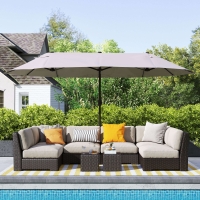 Outsunny 15'x 8.7' Outdoor Patio Umbrella with Twin Canopy Backyard Umbrella with Lift Crank Tan