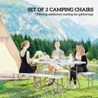 Outsunny 2 Pack 6 ft Portable Foldable Bench Seats, Plastic Folding Benches with Carrying Handle for Camping, White(m-4)