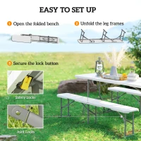 Outsunny 2 Pack 6 ft Portable Foldable Bench Seats, Plastic Folding Benches with Carrying Handle for Camping, White(m-7)