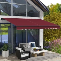 Outsunny 12' x 10' Retractable Awning, 280gsm UV Resistant Sunshade Shelter, for Deck, Balcony, Yard, Wine Red(m-8)