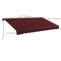 Outsunny 12' x 10' Retractable Awning, 280gsm UV Resistant Sunshade Shelter, for Deck, Balcony, Yard, Wine Red(m-3)