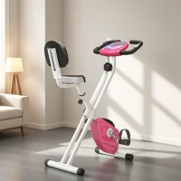 Soozier Foldable Indoor Stationary Bike with 8 Levels of Magnetic Resistance, Exercise Bike for Cardio Workout, Pink(m-1)