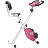 Soozier Foldable Indoor Stationary Bike with 8 Levels of Magnetic Resistance, Exercise Bike for Cardio Workout, Pink(m-2)
