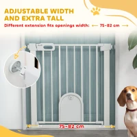 PawHut 30"-32" Extra Wide Pet Gate Barrier with Small Door, 30"H Dog Gate with Safety Gate Barrier, Stair Pressure Fit, White(m-7)