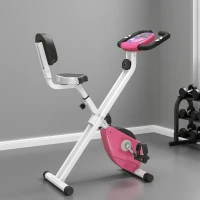 Soozier Foldable Indoor Stationary Bike with 8 Levels of Magnetic Resistance, Exercise Bike for Cardio Workout, Pink(m-8)