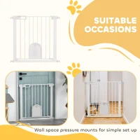PawHut 30"-32" Extra Wide Pet Gate Barrier with Small Door, 30"H Dog Gate with Safety Gate Barrier, Stair Pressure Fit, White(m-9)